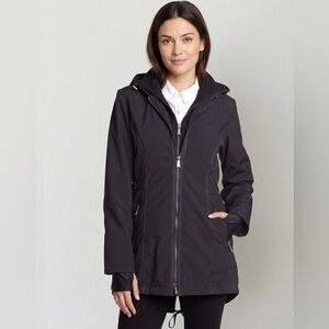 DKNY Black Softshell Parka | Removable Bib & Hood | Size Small